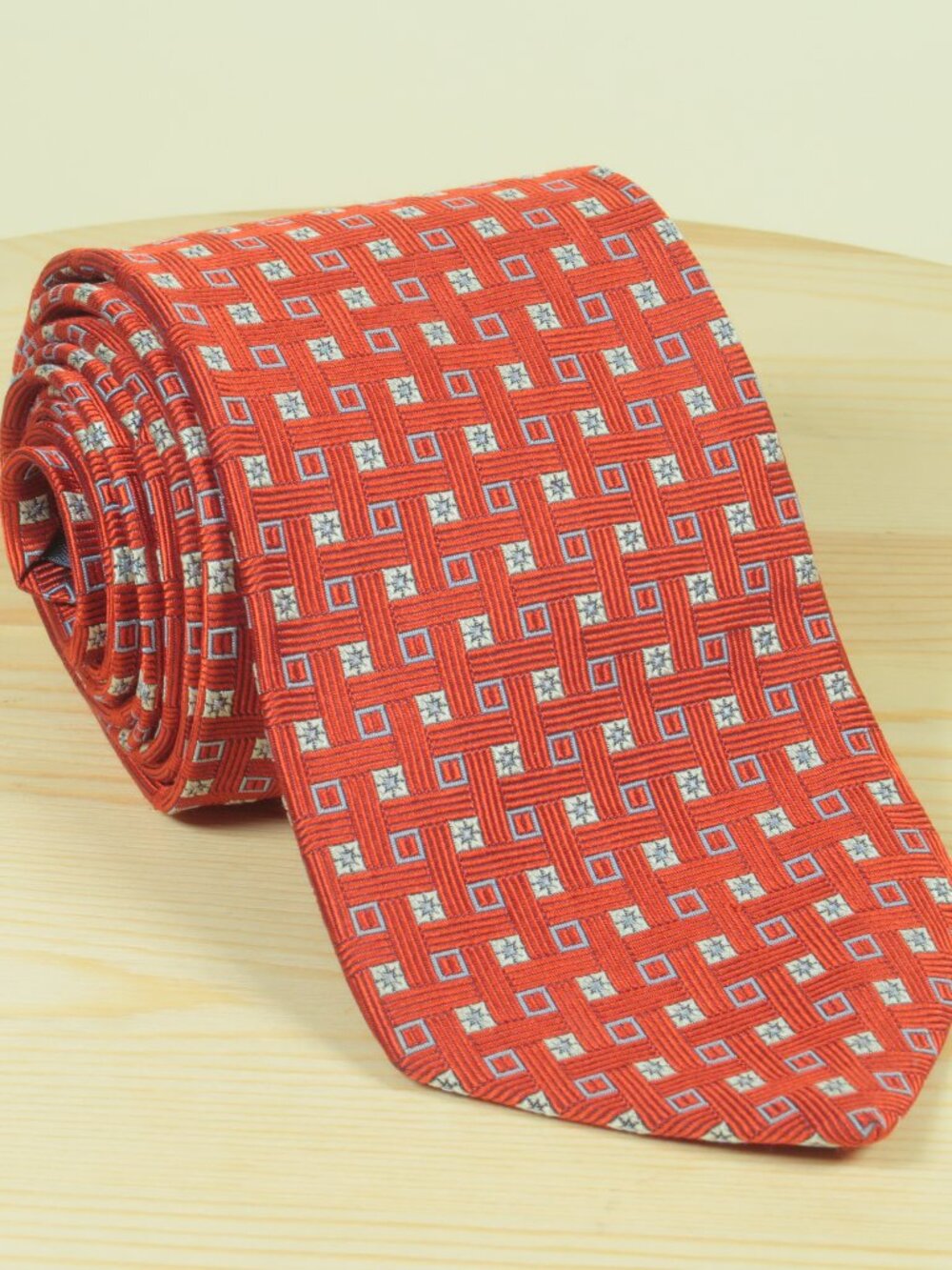 Brooks Brothers Square Crosshatch Grosgrain Silk Tie Mens XL Red Silver Makers